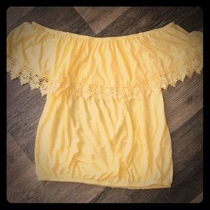 💋Yellow off the shoulder ruffle top